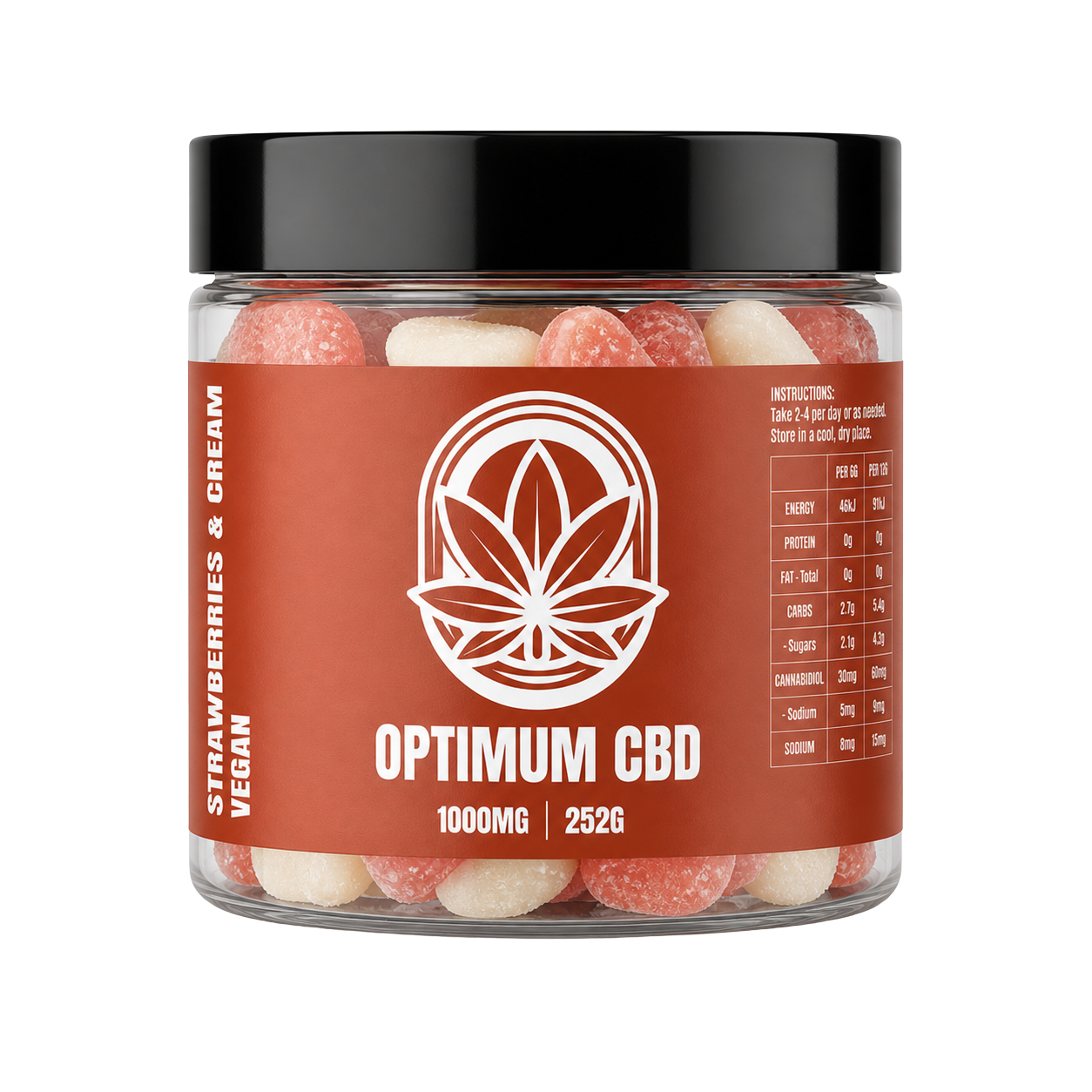 Optimum CBD Strawberries & Cream Vegan Gummies 1000mg 252g jar