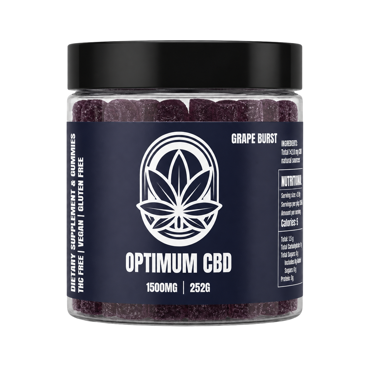 Optimum CBD Grape Burst Gummies 1500mg 252g jar
