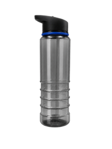 600ml smoky Tritan BPA-free water bottle with black lid and blue colour ring