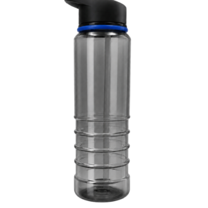 600ml smoky Tritan BPA-free water bottle with black lid and blue colour ring