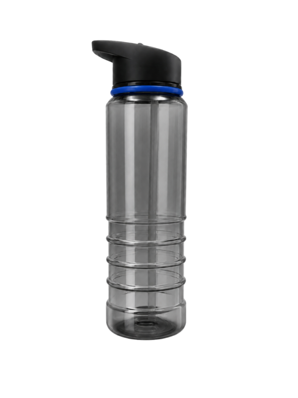 600ml smoky Tritan BPA-free water bottle with black lid and blue colour ring