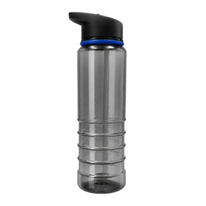 600ml smoky Tritan BPA-free water bottle with black lid and blue colour ring