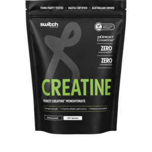 Switch Nutrition Purest Creatine Monohydrate unflavoured creatine pouch with 167 serves, available from Activ Nutrition.