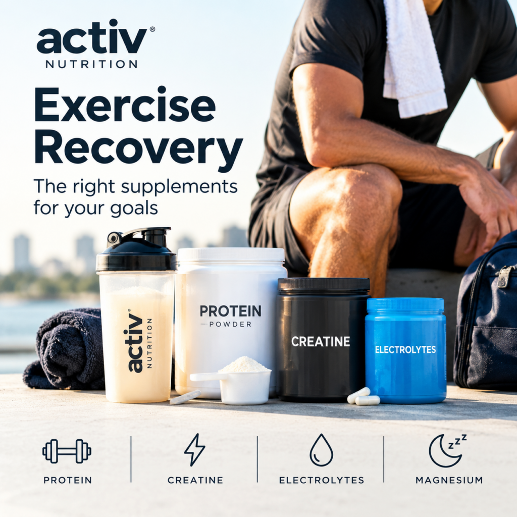 Exercise recovery supplements including protein, creatine, electrolytes and magnesium