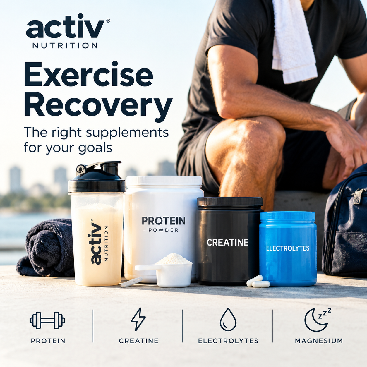 Exercise recovery supplements including protein, creatine, electrolytes and magnesium