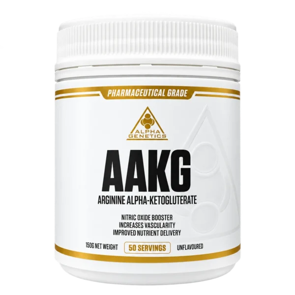 Alpha Genetics AAKG 150 g unflavoured arginine alpha-ketoglutarate powder supplement.